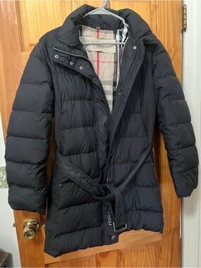 Burberry Women's Black Quilted Belted Puffer Coat XL